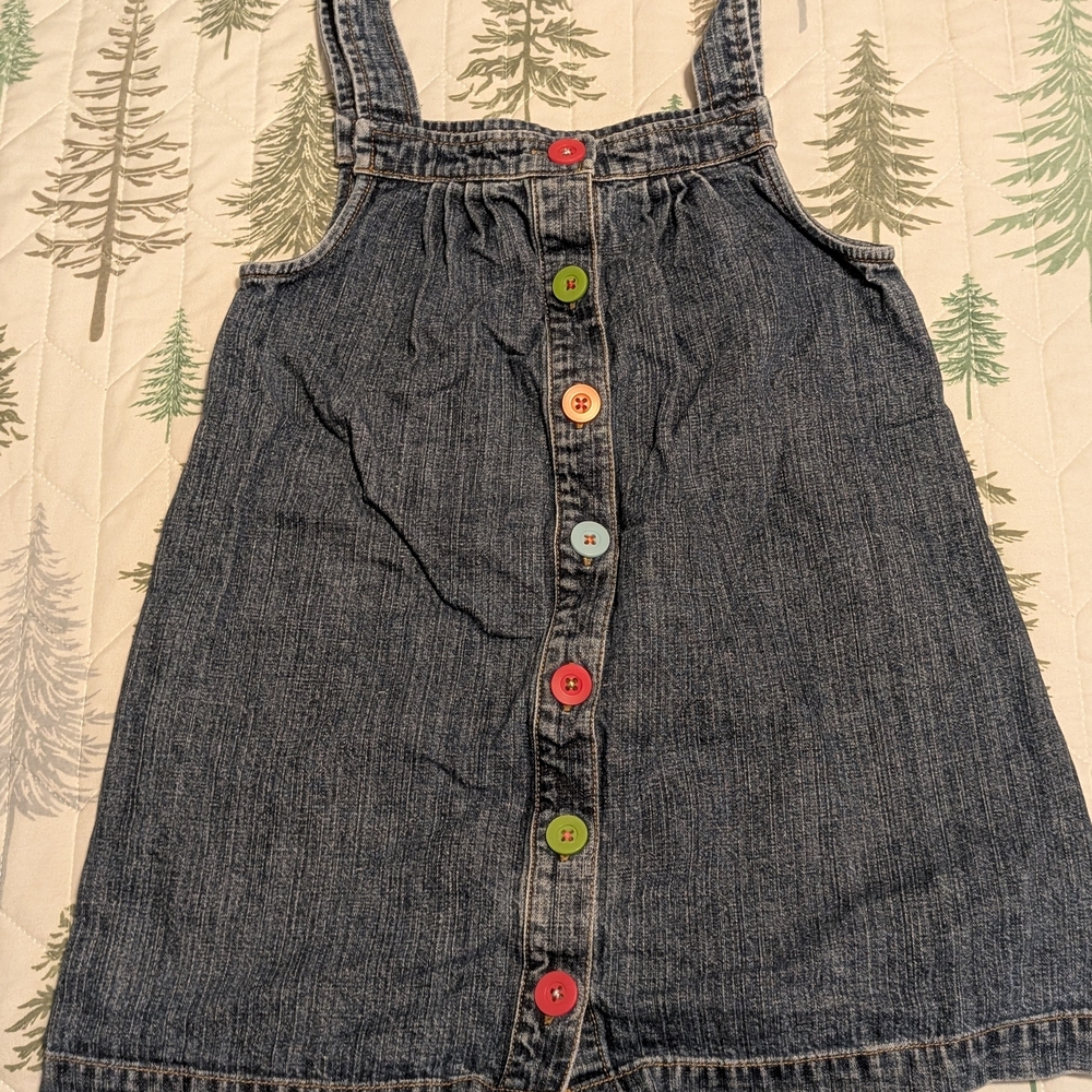 Denim Button-Front Kids Jumper Dress with Colorful Buttons